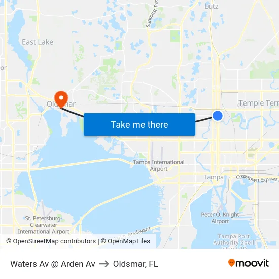 Waters Av @ Arden Av to Oldsmar, FL map