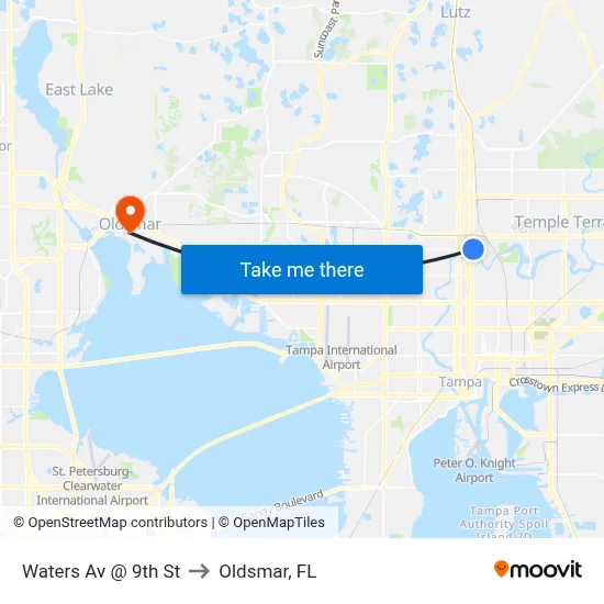 Waters Av @ 9th St to Oldsmar, FL map