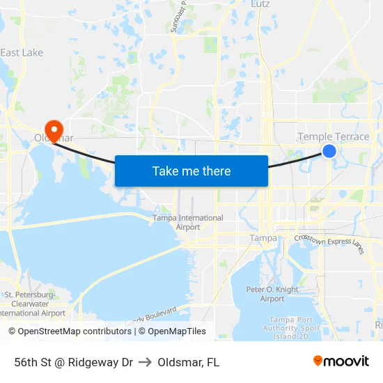 56th St @ Ridgeway Dr to Oldsmar, FL map