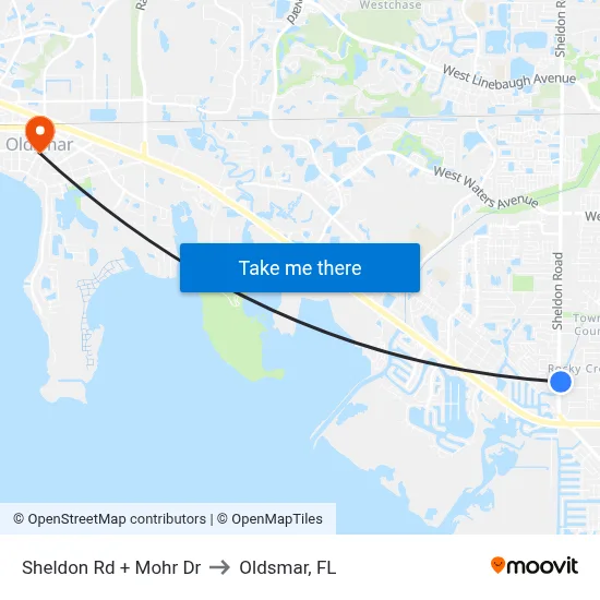 Sheldon Rd + Mohr Dr to Oldsmar, FL map