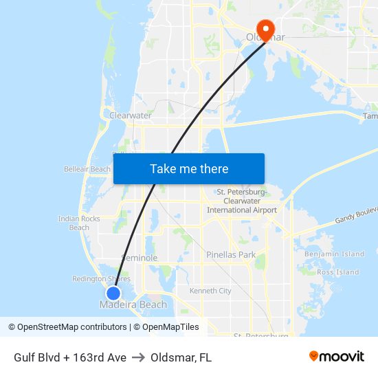 Gulf Blvd + 163rd Ave to Oldsmar, FL map