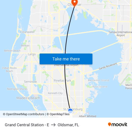 Grand Central Station - E to Oldsmar, FL map