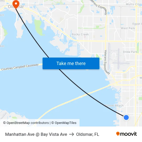 Manhattan Ave @ Bay Vista Ave to Oldsmar, FL map