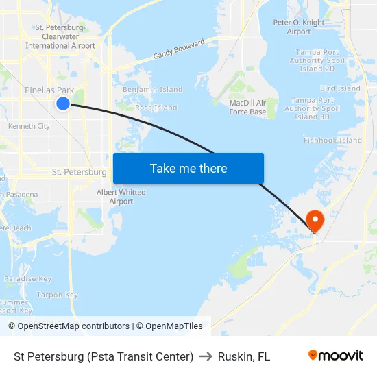 St Petersburg (Psta Transit Center) to Ruskin, FL map