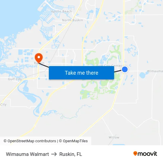 Wimauma Walmart to Ruskin, FL map