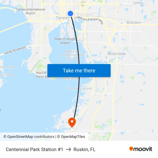 Centennial Park Station #1 to Ruskin, FL map