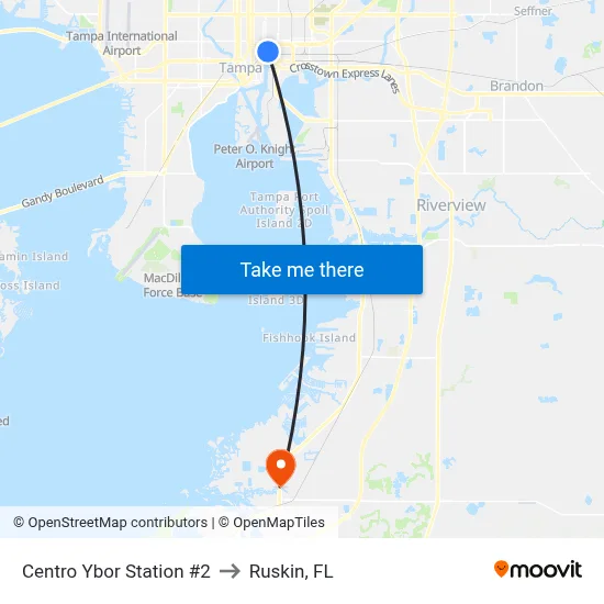 Centro Ybor Station #2 to Ruskin, FL map