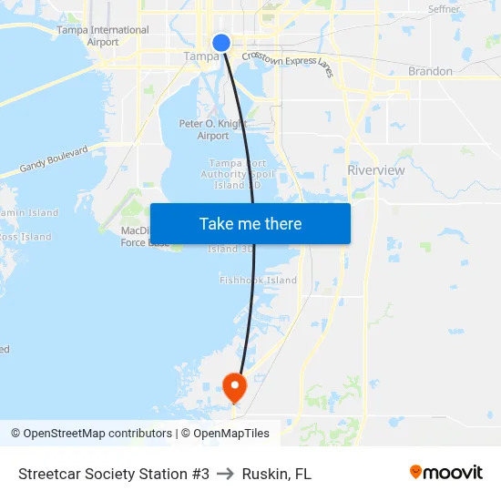 Streetcar Society Station #3 to Ruskin, FL map