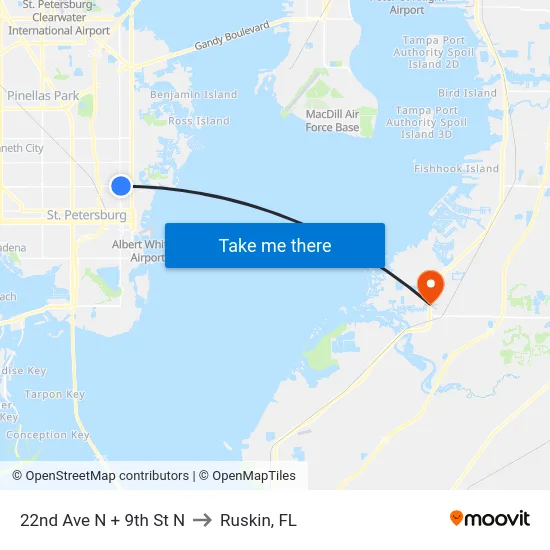 22nd Ave N + 9th St N to Ruskin, FL map