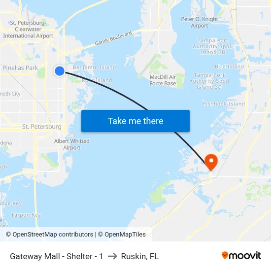 Gateway Mall - Shelter - 1 to Ruskin, FL map