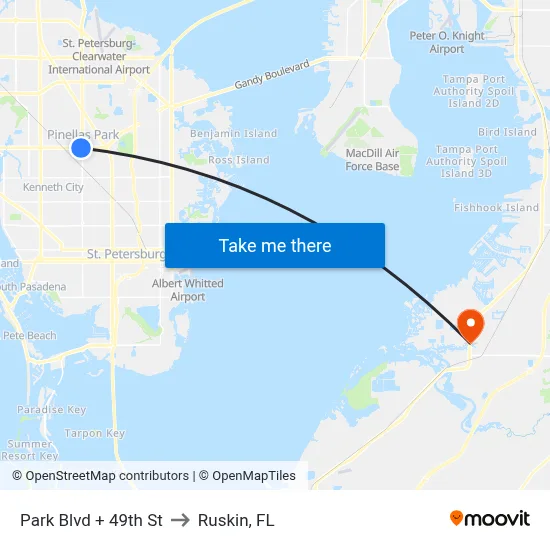 Park Blvd + 49th St to Ruskin, FL map