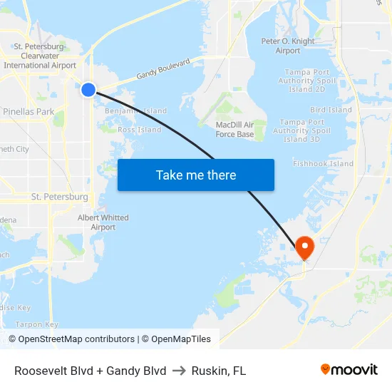 Roosevelt Blvd + Gandy Blvd to Ruskin, FL map
