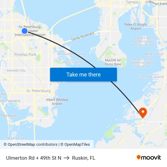 Ulmerton Rd + 49th St N to Ruskin, FL map