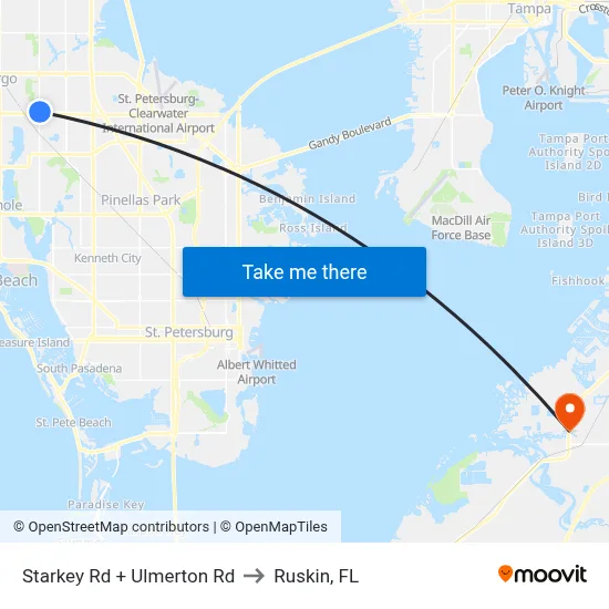 Starkey Rd + Ulmerton Rd to Ruskin, FL map