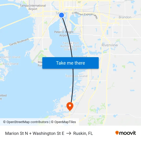 Marion St N + Washington St E to Ruskin, FL map