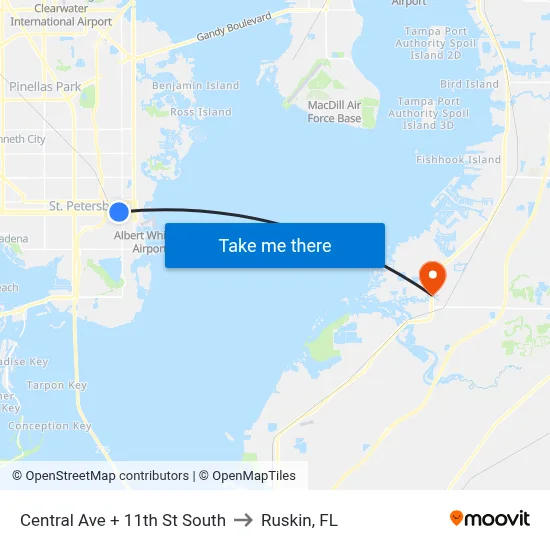 Central Ave + 11th St South to Ruskin, FL map