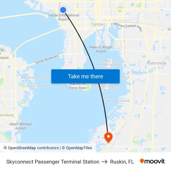 Skyconnect Passenger Terminal Station to Ruskin, FL map