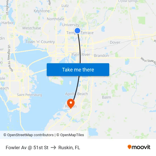 Fowler Av @ 51st St to Ruskin, FL map