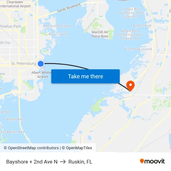 Bayshore + 2nd Ave N to Ruskin, FL map