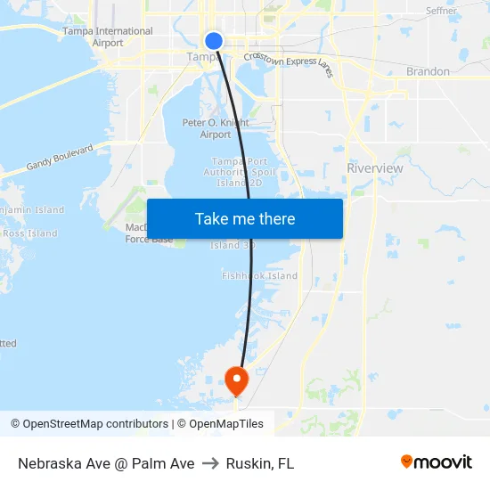 Nebraska Ave @ Palm Ave to Ruskin, FL map