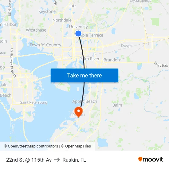 22nd St @ 115th Av to Ruskin, FL map