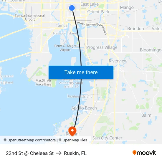 22nd St @ Chelsea St to Ruskin, FL map