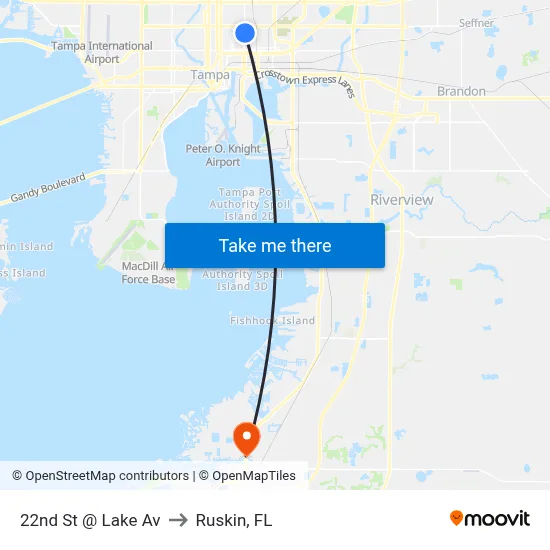22nd St @ Lake Av to Ruskin, FL map