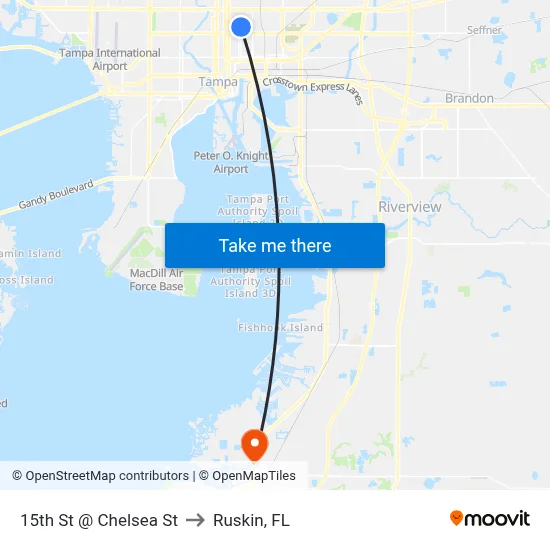 15th St @ Chelsea St to Ruskin, FL map