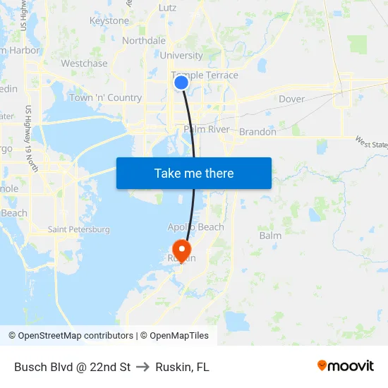 Busch Blvd @ 22nd St to Ruskin, FL map