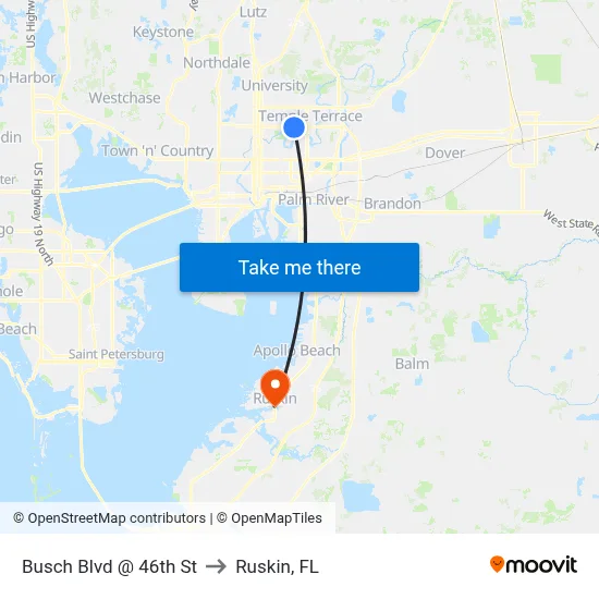 Busch Blvd @ 46th St to Ruskin, FL map