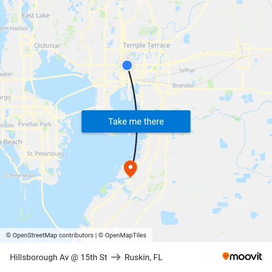 Hillsborough Av @ 15th St to Ruskin, FL map