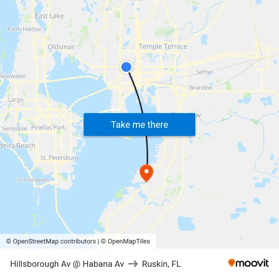 Hillsborough Av @ Habana Av to Ruskin, FL map