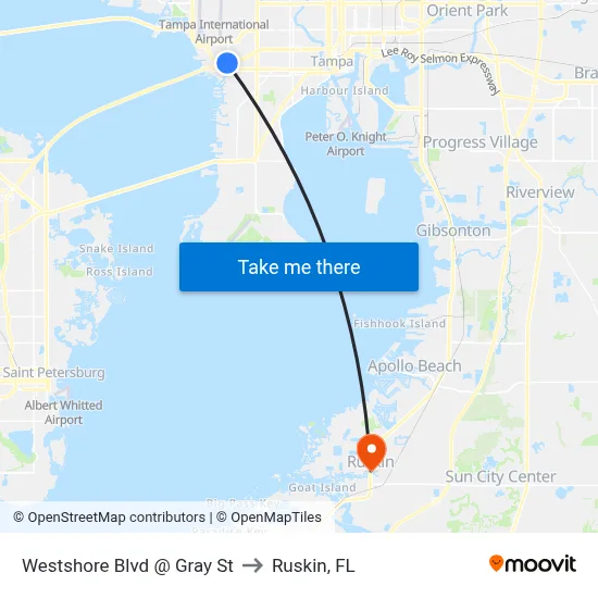 Westshore Blvd @ Gray St to Ruskin, FL map