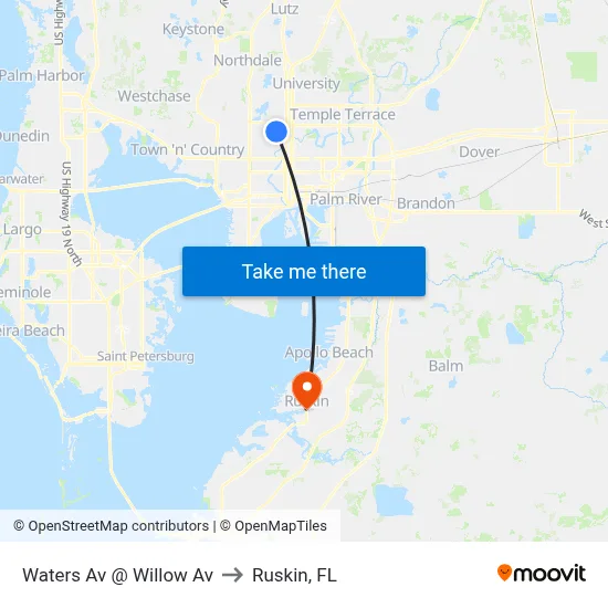 Waters Av @ Willow Av to Ruskin, FL map