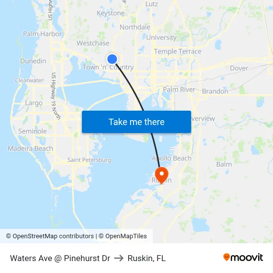 Waters Ave @ Pinehurst Dr to Ruskin, FL map