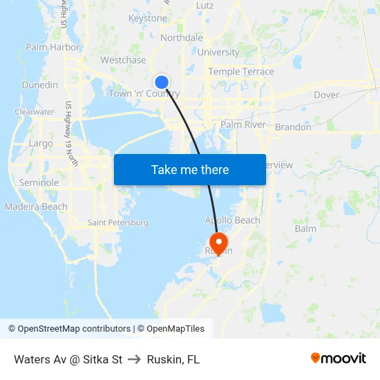 Waters Av @ Sitka St to Ruskin, FL map