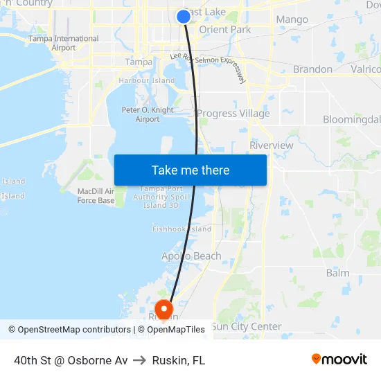 40th St @ Osborne Av to Ruskin, FL map