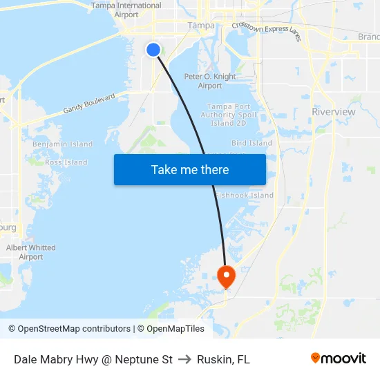 Dale Mabry Hwy @ Neptune St to Ruskin, FL map