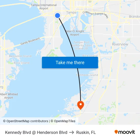 Kennedy Blvd @ Henderson Blvd to Ruskin, FL map