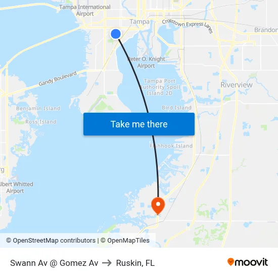 Swann Av @ Gomez Av to Ruskin, FL map