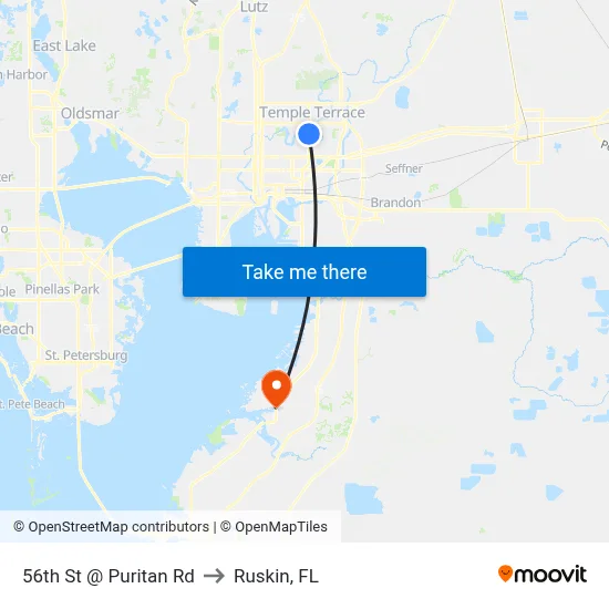 56th St @ Puritan Rd to Ruskin, FL map