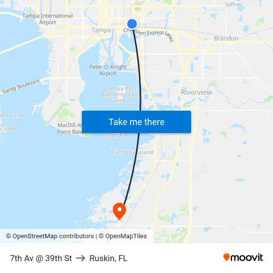 7th Av @ 39th St to Ruskin, FL map