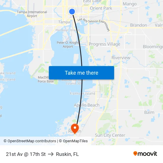 21st Av @ 17th St to Ruskin, FL map