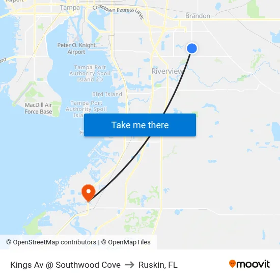 Kings Av @ Southwood Cove to Ruskin, FL map