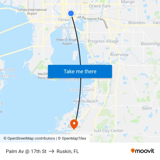 Palm Av @ 17th St to Ruskin, FL map