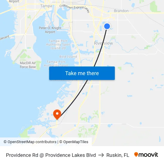 Providence Rd @ Providence Lakes Blvd to Ruskin, FL map