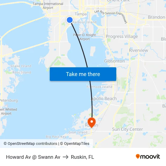 Howard Av @ Swann Av to Ruskin, FL map