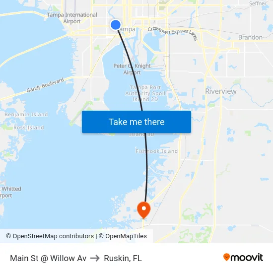 Main St @ Willow Av to Ruskin, FL map