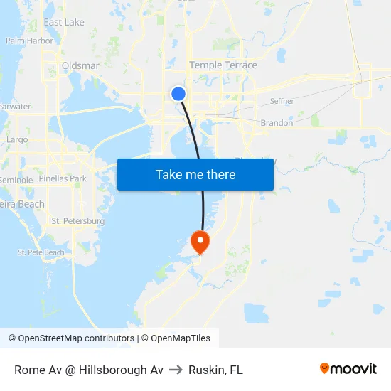 Rome Av @ Hillsborough Av to Ruskin, FL map