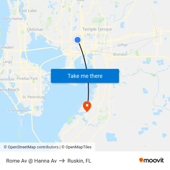 Rome Av @ Hanna Av to Ruskin, FL map